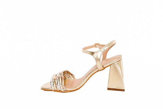 Eli Block Heel Sandal Gold Metallic Heels by Sole Shoes NZ H31B-36