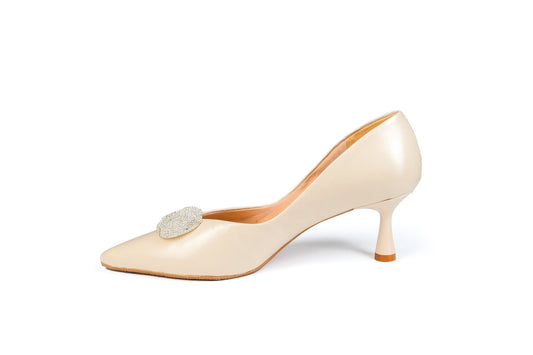 Macy Kitten Heel Cream Heels by Sole Shoes NZ H30C-36