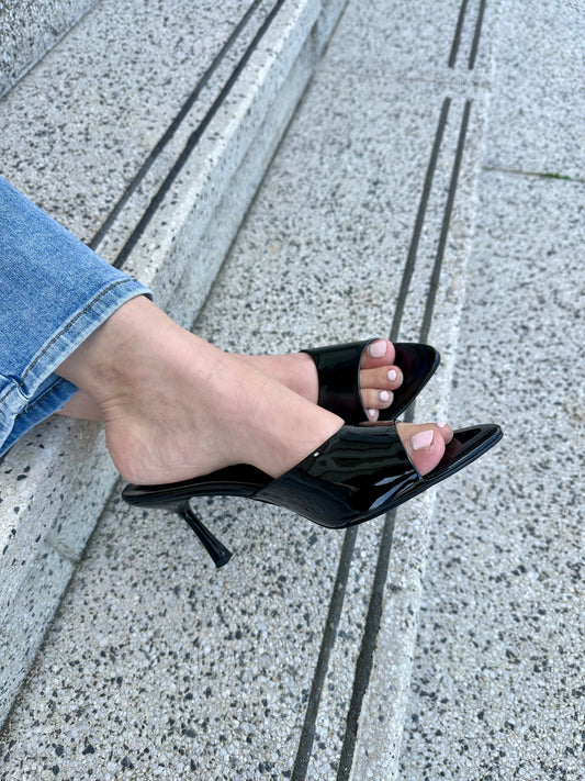 Black Patent Leather Mule Heel - Milan