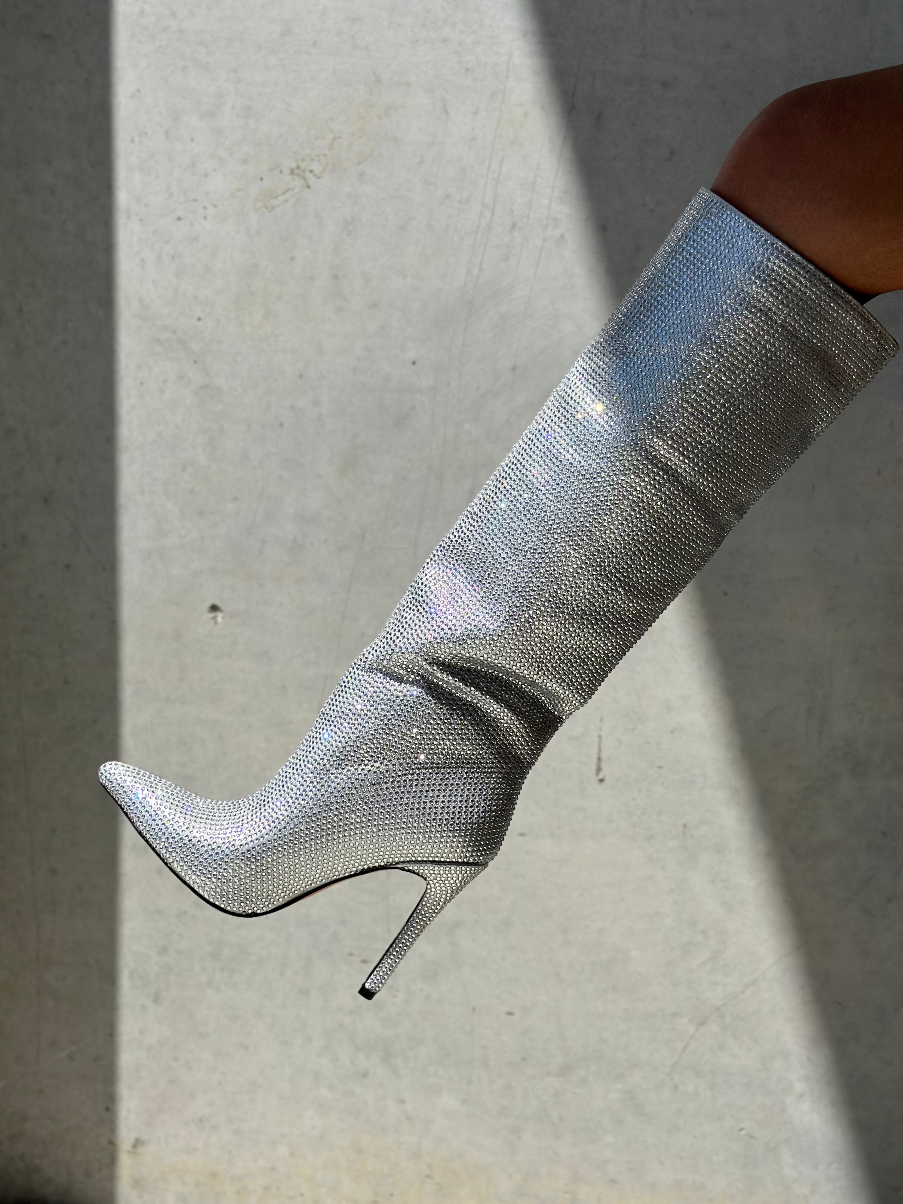 Dixie Rhinestone Boot Silver Boots by Sole Shoes NZ LB9-36