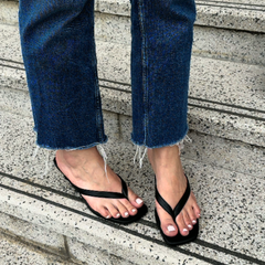 Black Kitten Heel Thong Sandal - Sid