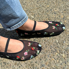 Black Floral Mesh Ballet Flat – Elise