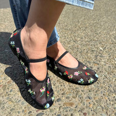 Black Floral Mesh Ballet Flat – Elise
