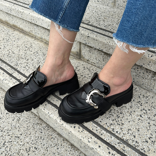 Chunky Platform Black Leather Mule – Ryder