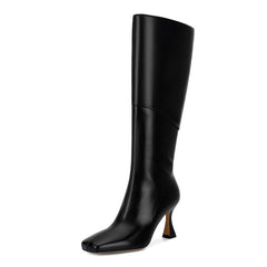 Black Leather Wide Knee-High Boots – Lila