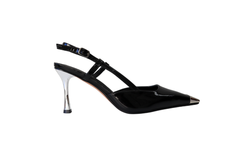 Black Leather Metal-Tip Slingback Pump - Nova