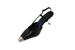 Black Leather Metal-Tip Slingback Pump - Nova