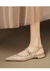 Nude Leather Slingback Flats – Camille