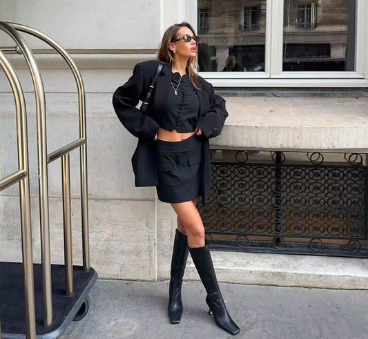 Black Leather Wide Knee-High Boots – Lila