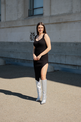 Silver Rhinestone Leather Knee-High Boots – Dixie