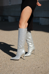 Silver Rhinestone Leather Knee-High Boots – Dixie