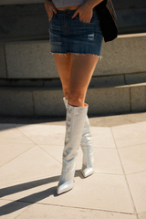 Silver Rhinestone Leather Knee-High Boots – Dixie