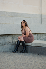 Wide Fit Black Leather Knee-High Boots – Tess