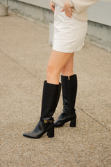 Wide Fit Black Leather Knee-High Boots – Tess