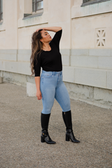 Standard Fit Black Leather Knee-High Boots – Tess