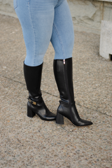 Wide Fit Black Leather Knee-High Boots – Tess