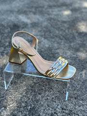 Eli Block Heel Sandal Gold Metallic Heels by Sole Shoes NZ H31B-36