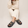Black Studded Chunky Slides - Luna