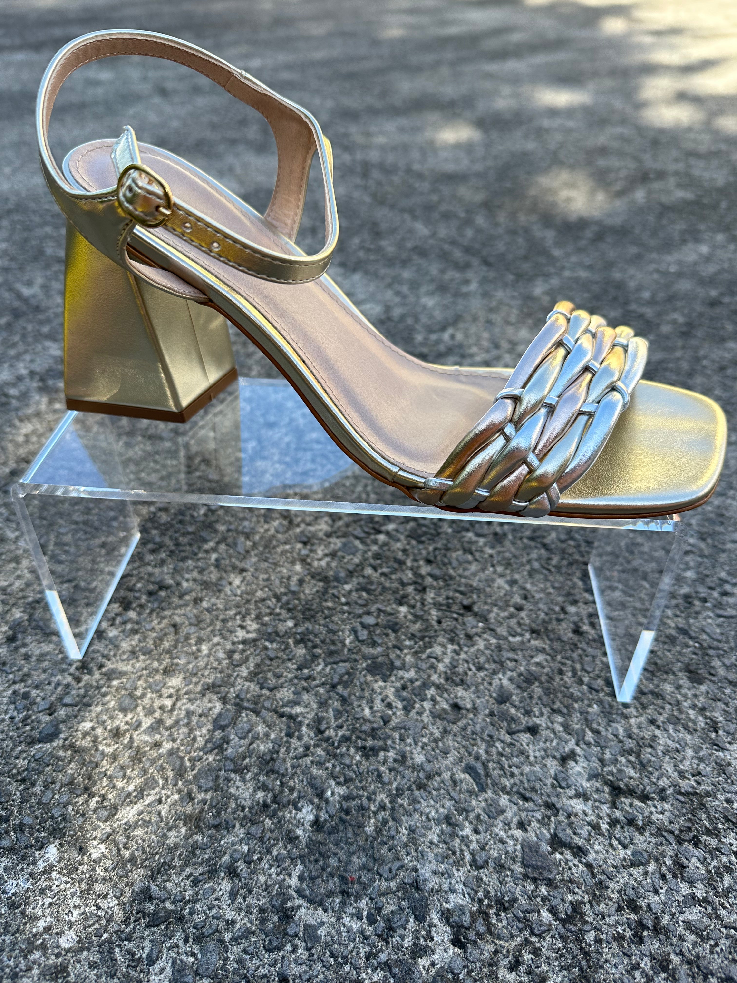 Eli Block Heel Sandal Gold Metallic Heels by Sole Shoes NZ H31B-36