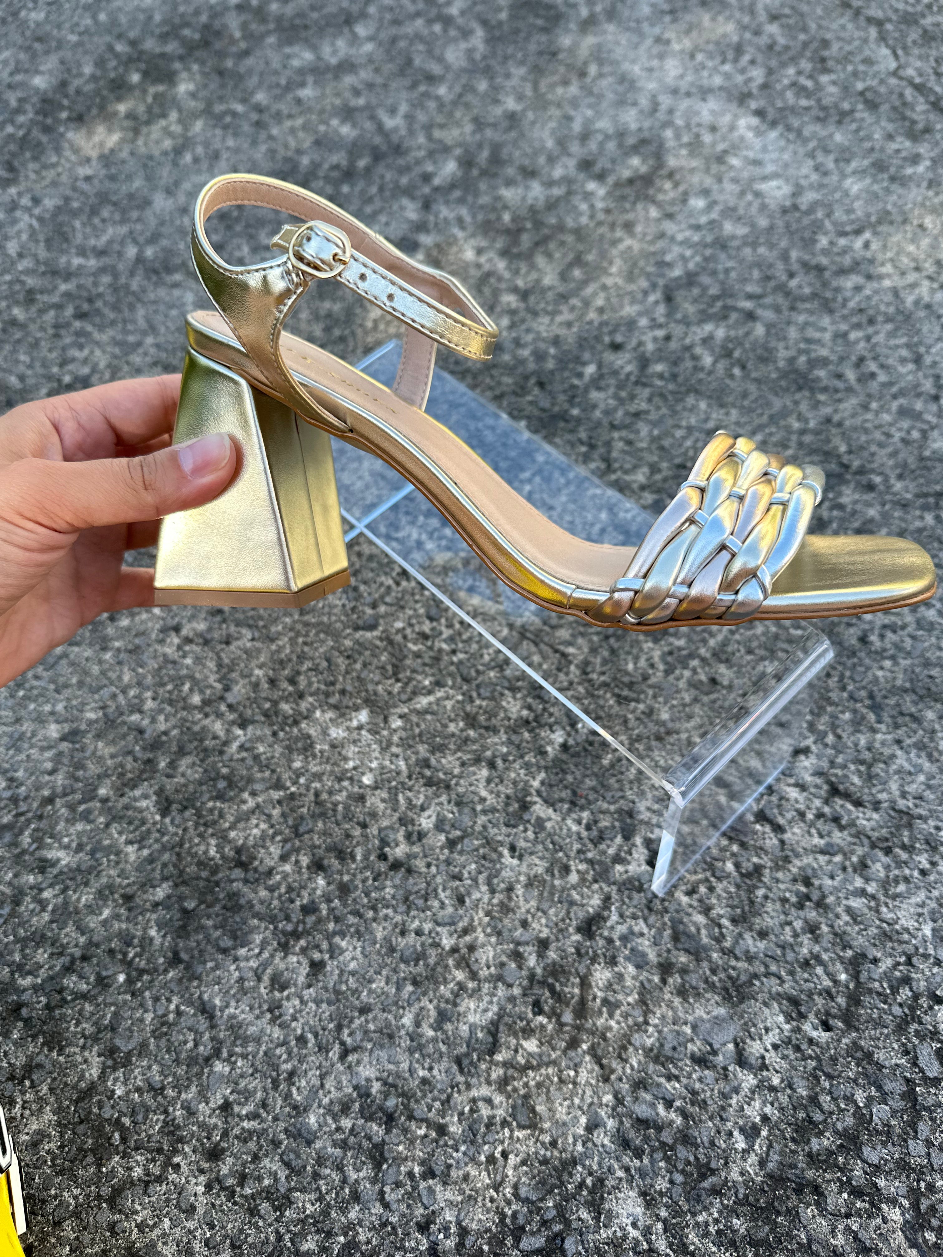 Eli Block Heel Sandal Gold Metallic Heels by Sole Shoes NZ H31B-36