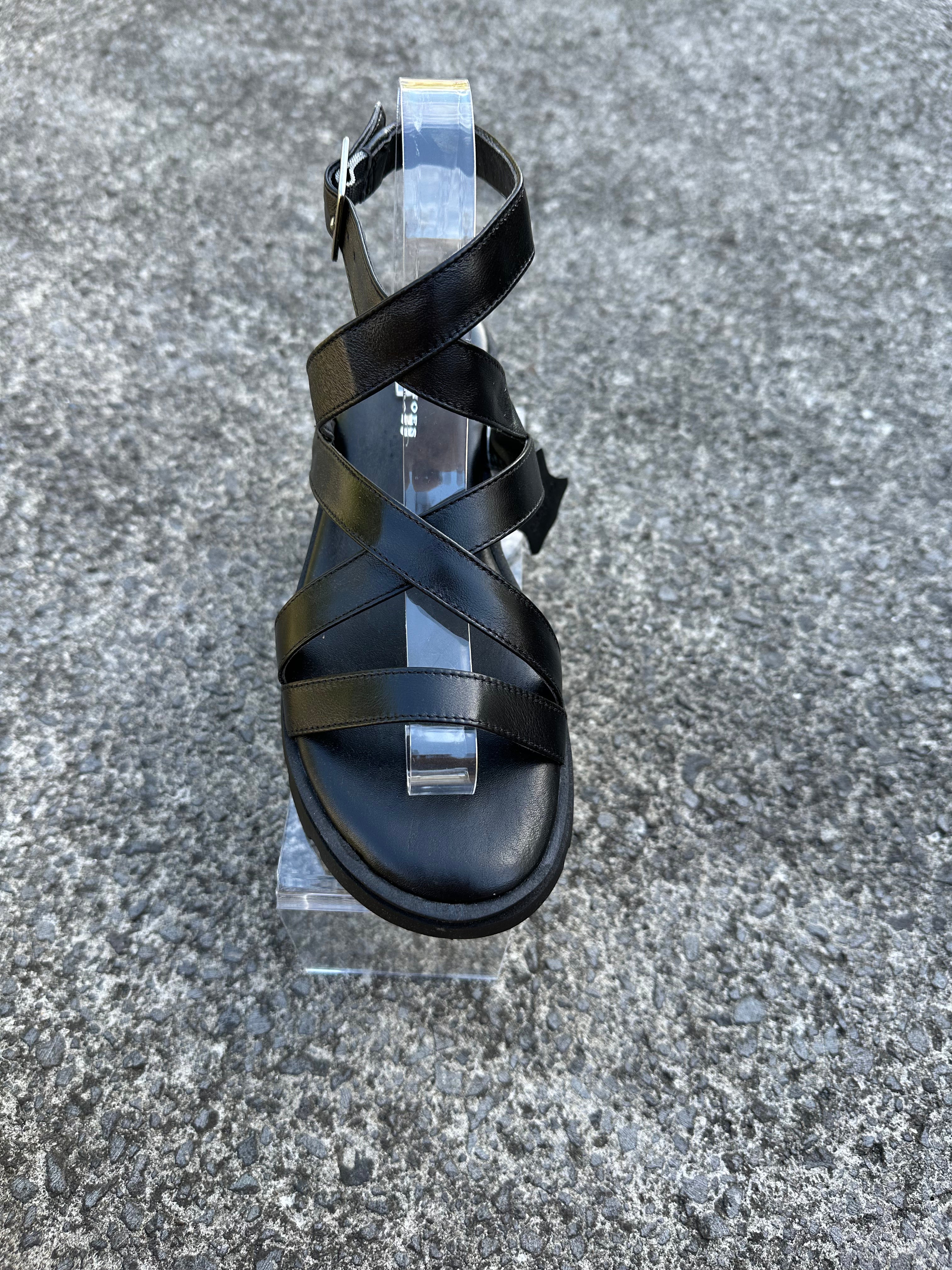 Sofia Sandal Black Flats by Sole Shoes NZ F28B-36