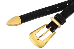 Black Suede Leather Belt with Gold Buckle Single Strap - Sally