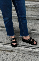 Black Studded Chunky Slides - Luna