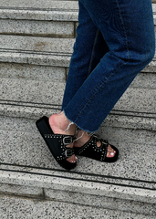 Black Studded Chunky Slides - Luna