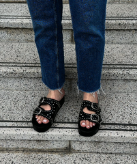 Black Studded Chunky Slides - Luna