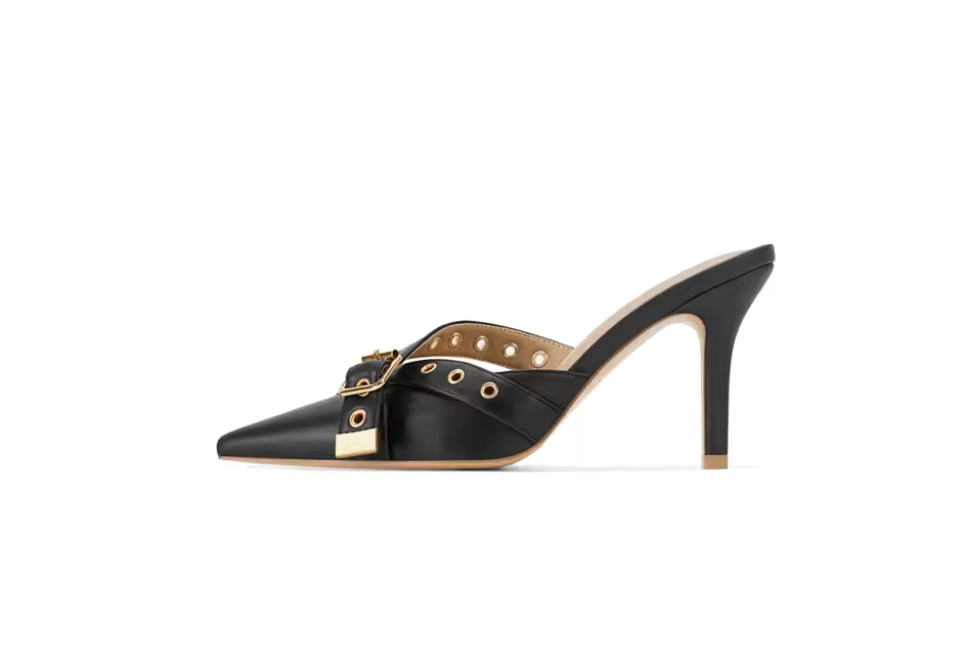 Black Leather Mule - Mara
