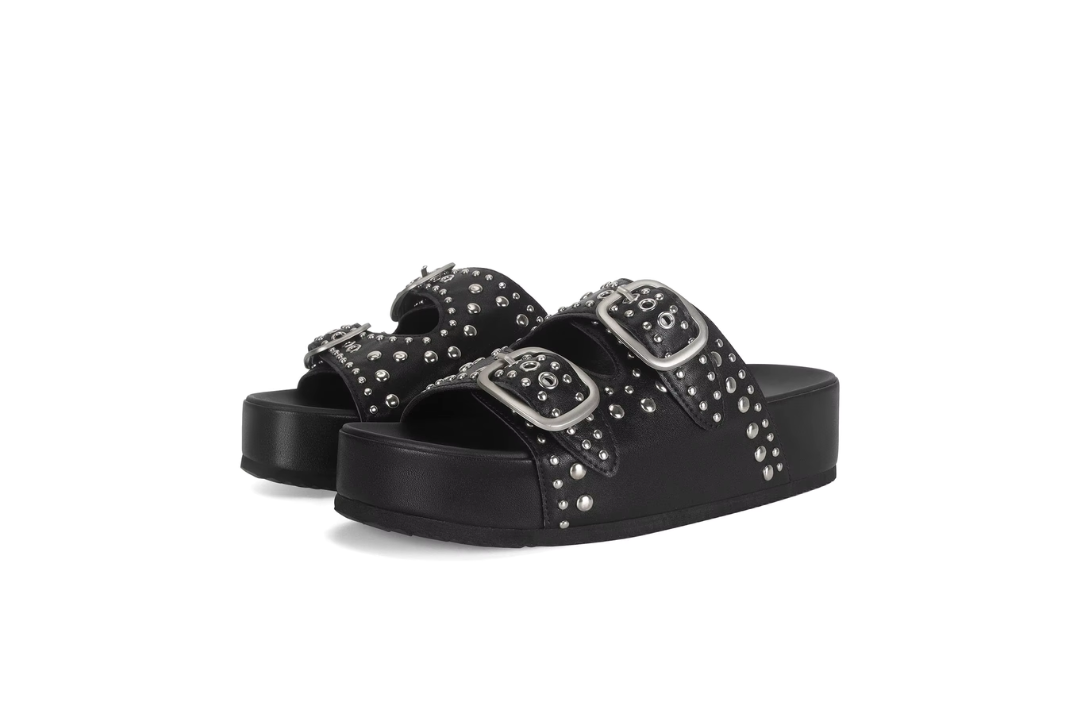 Black Studded Chunky Slides - Luna