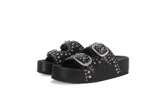 Black Studded Chunky Slides - Luna