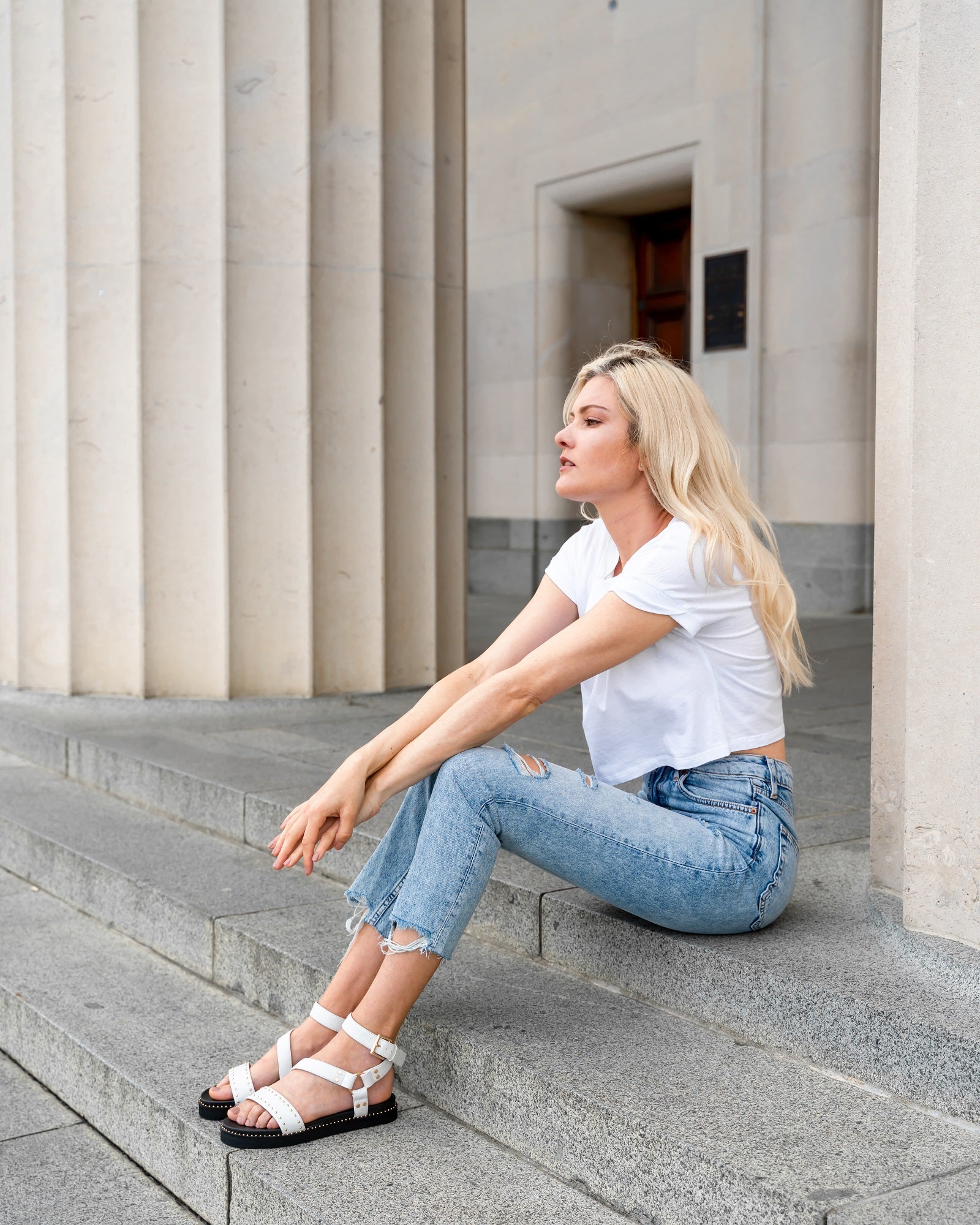 Anne Sandal White PREORDER Flats by Sole Shoes NZ F17-36