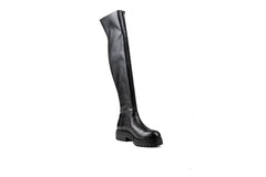 Chester Knee High Combat Boot Black Boots by Sole Shoes NZ LB5-36W