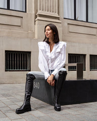 Chester Knee High Combat Boot Black Boots by Sole Shoes NZ LB5-36W