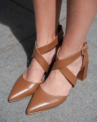 Debbie Strap Block Heels Tan Heels by Sole Shoes NZ H4-36