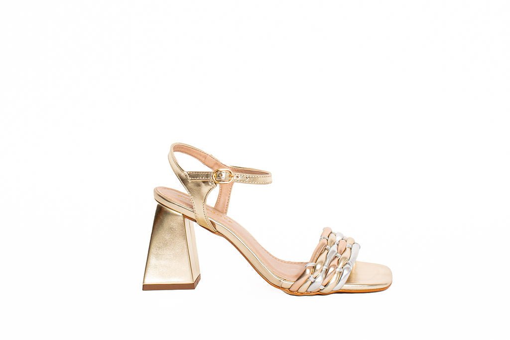 Eli Block Heel Sandal Gold Metallic Heels by Sole Shoes NZ H31B-36