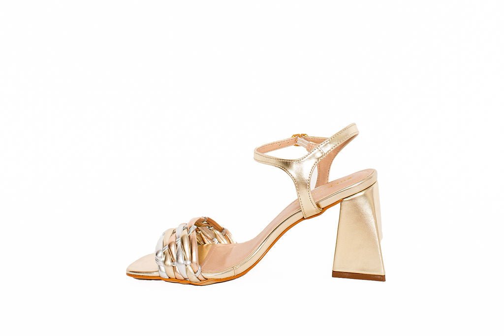 Eli Block Heel Sandal Gold Metallic Heels by Sole Shoes NZ H31B-36