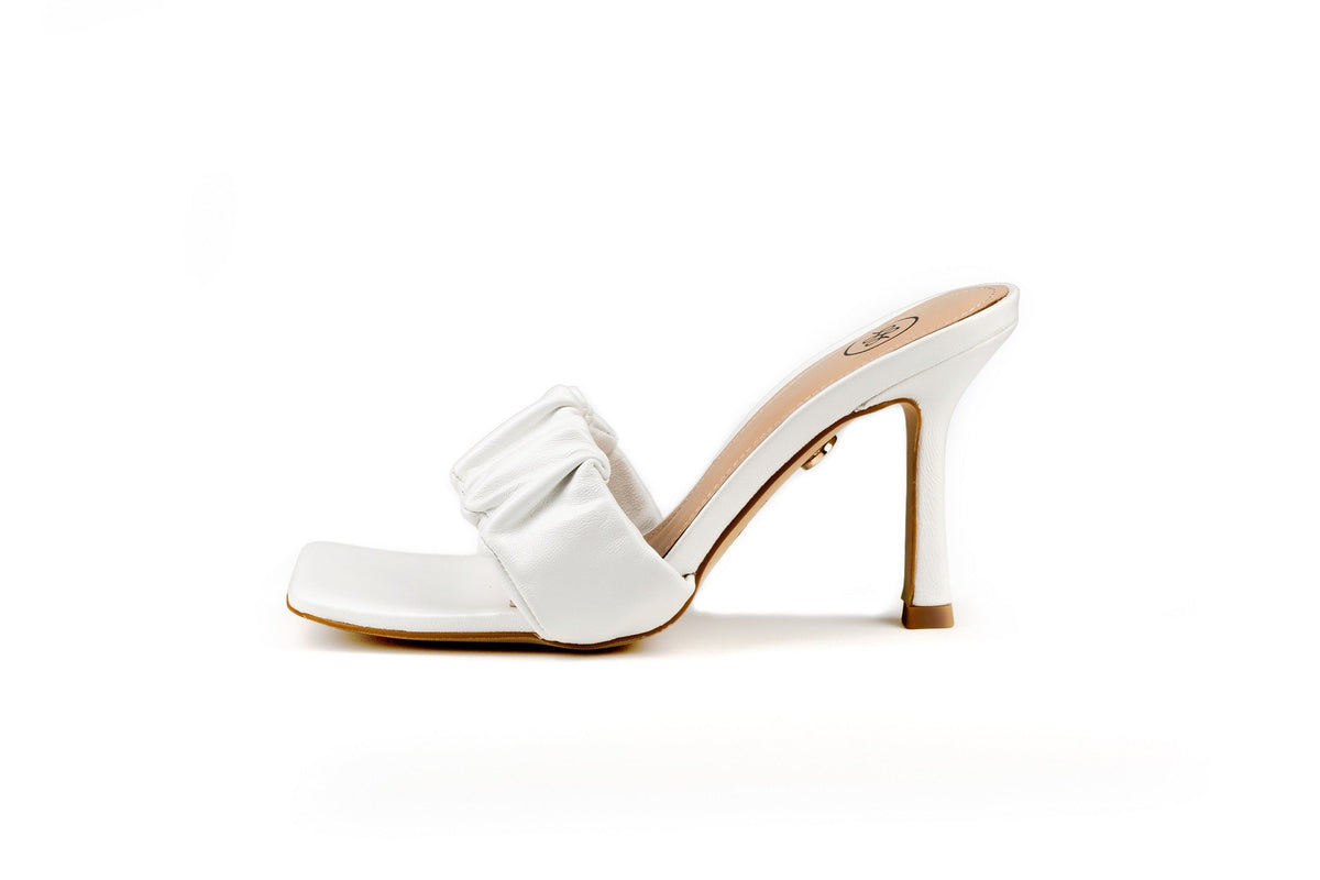 Julia Ruffled Mule White Heels by Sole Shoes NZ H19-36