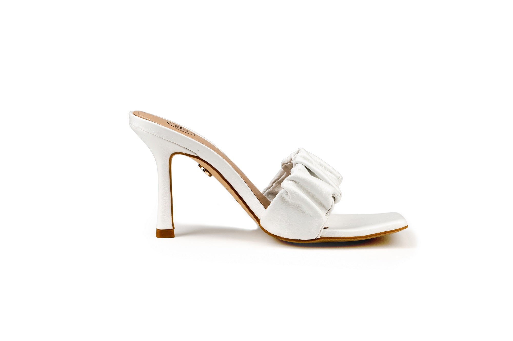 Julia Ruffled Mule White Heels by Sole Shoes NZ H19-36