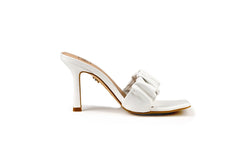 Julia Ruffled Mule White Heels by Sole Shoes NZ H19-36