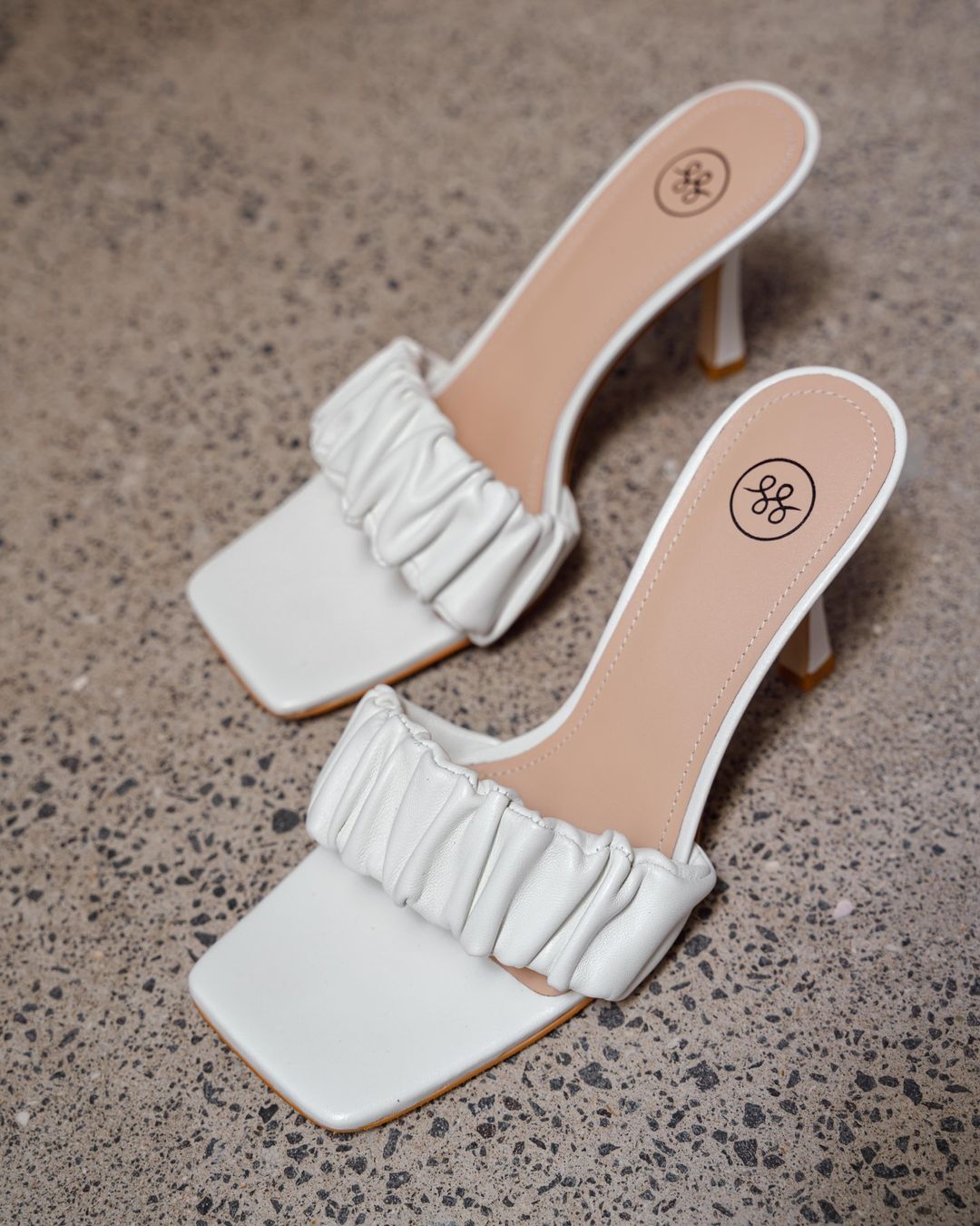 Julia Ruffled Mule White Heels by Sole Shoes NZ H19-36