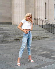 Julia Ruffled Mule White Heels by Sole Shoes NZ H19-36