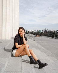 Olivia Combat Boot Black Boots by Sole Shoes NZ AB15-36