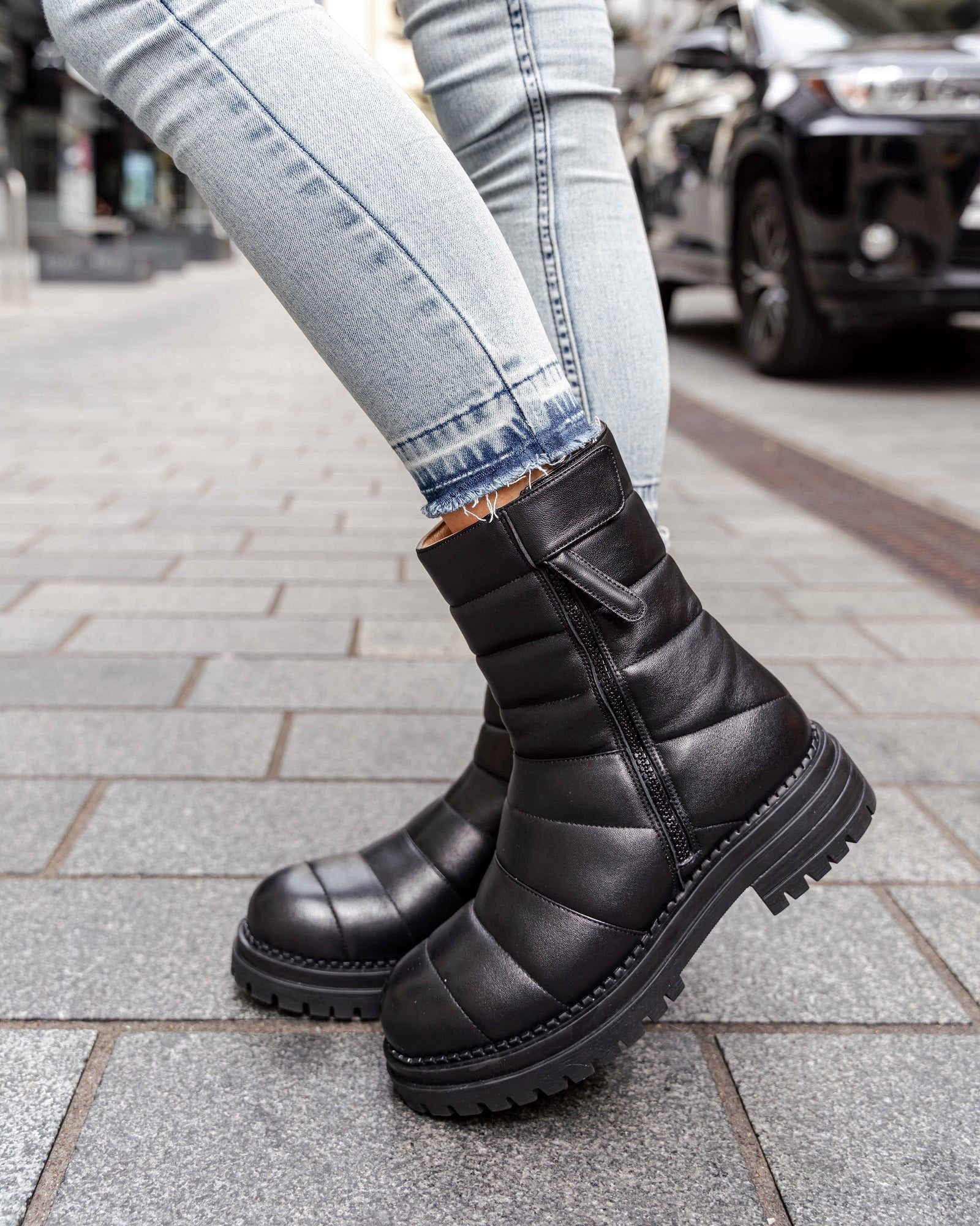 Olivia Combat Boot Black Boots by Sole Shoes NZ AB15-36