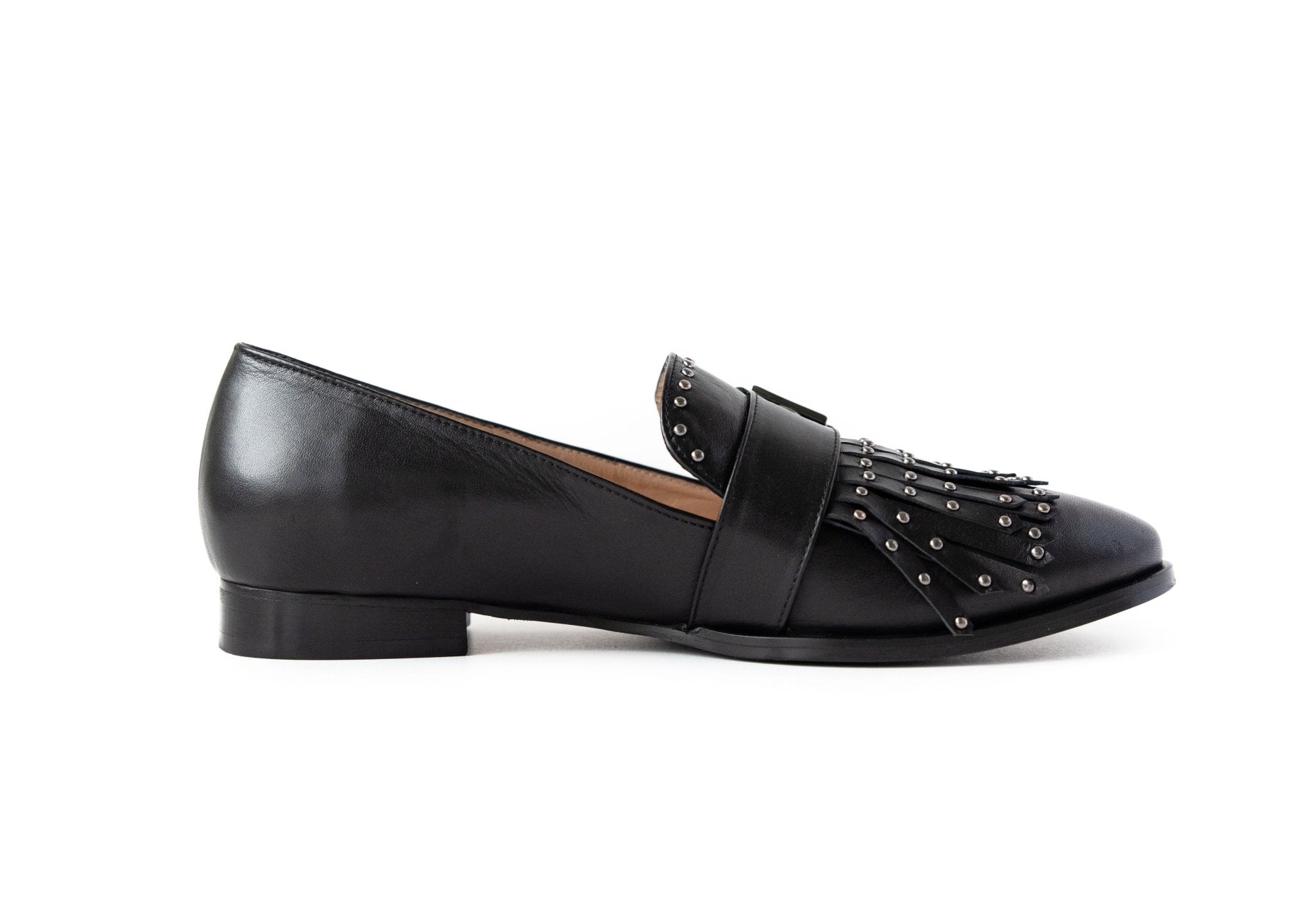 Stud Loafer Black Flats by Sole Shoes NZ F10-35