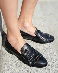 Stud Loafer Black Flats by Sole Shoes NZ F10-35