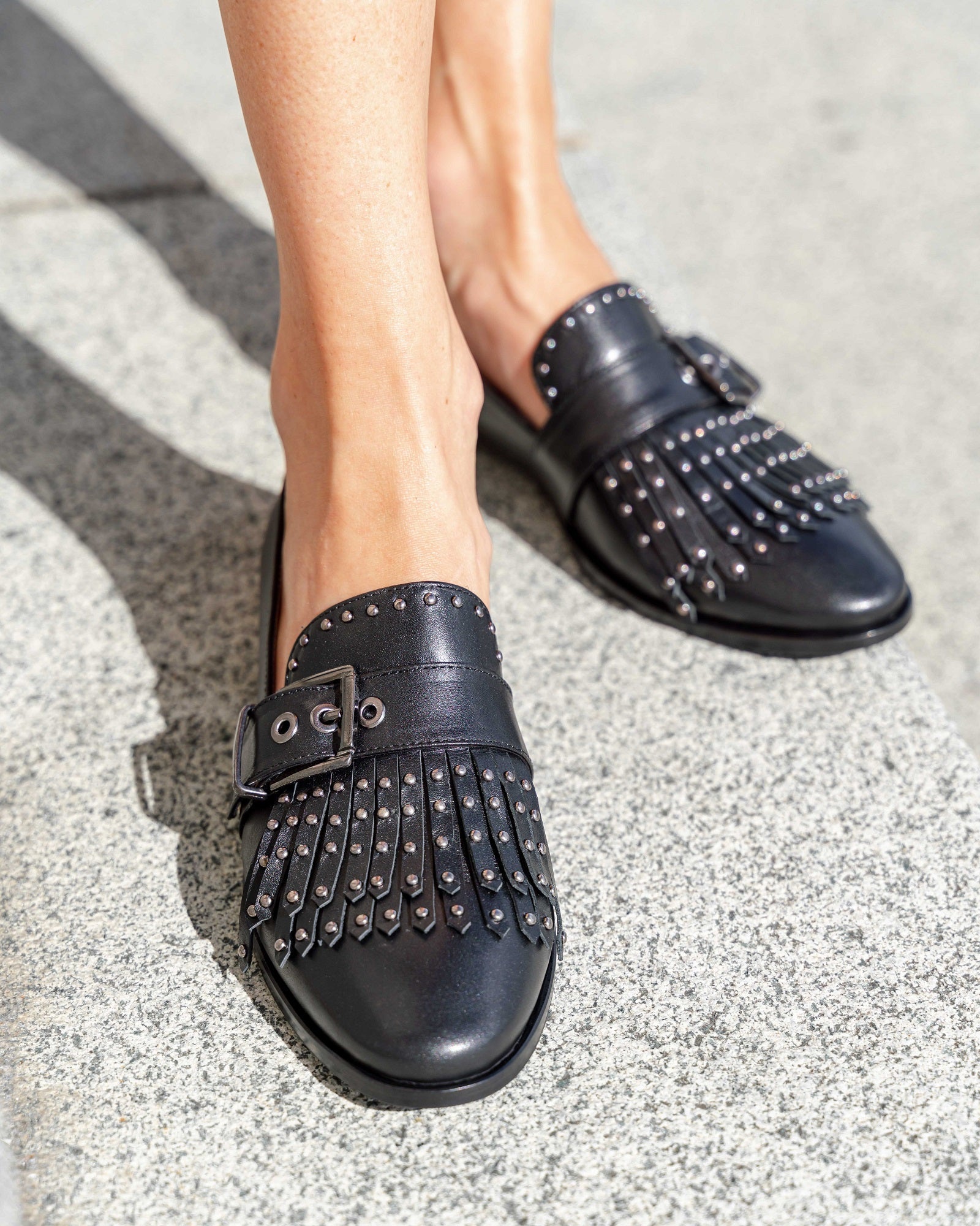 Stud Loafer Black Flats by Sole Shoes NZ F10-35