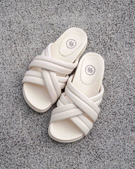 Zen Leather Slides Cream- PREORDER Flats by Sole Shoes NZ F21-36
